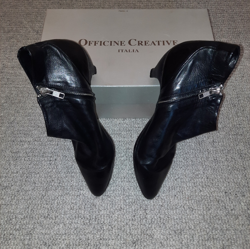 Officine Creative Black Zip Booties 38 1/2